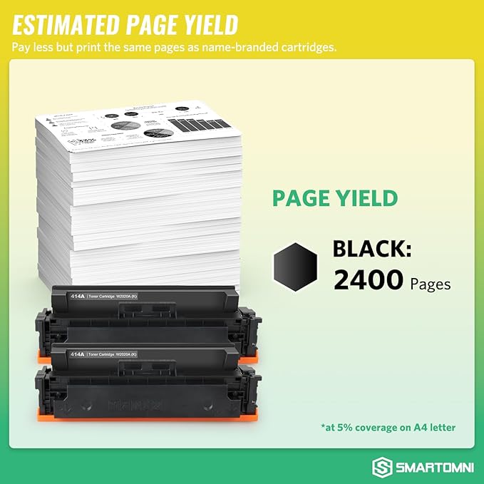 414A Toner Cartridges Black (with Chip) Works with Color Pro MFP M479fdw M479fdn M454dw M454dn M479dw M455dn M479 M454, Enterprise Laser Jet M455dn M480f Printer | W2020A 414X W2020X, Pack of 2