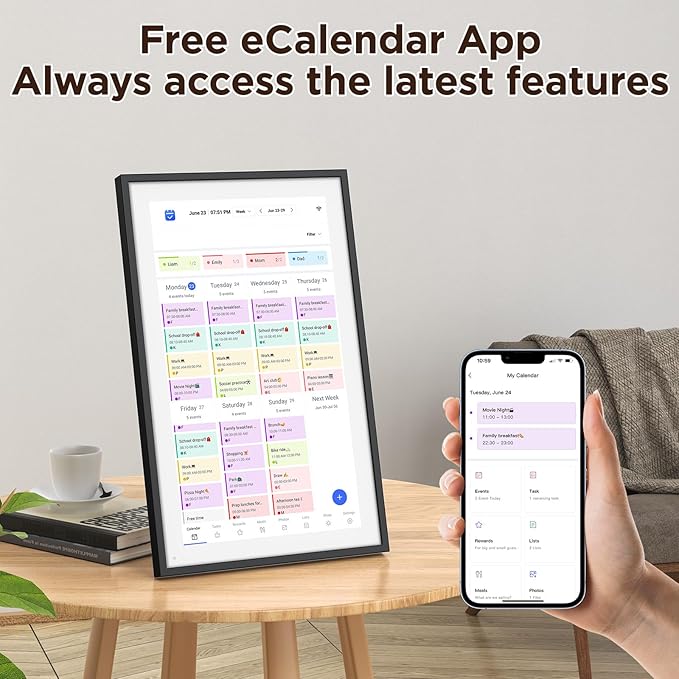 LOOFII 15.6" Smart Digital Calendar – 1920×1080 Full HD Touchscreen Family Planner & Calendar with Chore Chart & Meal Planner, Wall-Mountable (Black White)