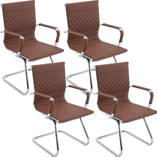 Office Guest Reception Chairs Set of 4 - Modern PU Leather Conference Room Chair With Mid Back for Waiting Room, Desk - Coffee