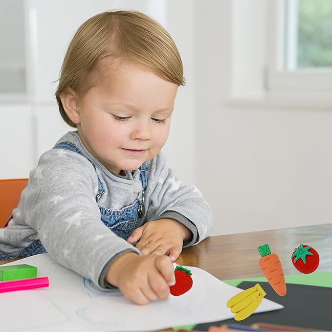 72 Pcs Assorted Fruit Pencil Erasers Toy Set, Mini Vegetable Puzzle Erasers Bulk, 3D Come Apart Gift for Kids Reward Party Favors (Fruit and Vegetable)