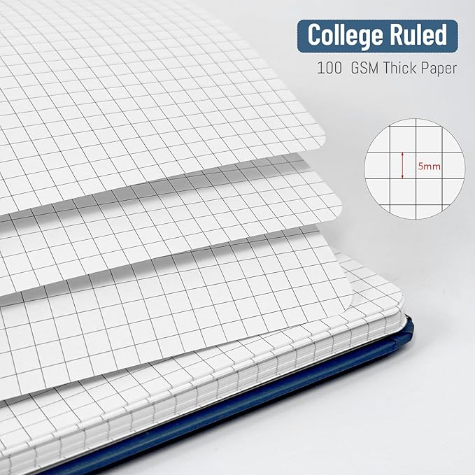 Spiral Graph Notebook 8.5" x 11", A4 Pink Grid Paper Notebook Hardcover College Ruled Notebook for Work, 120 Pages 100GSM Large Thick Spiral Writing Journal for Women & Men