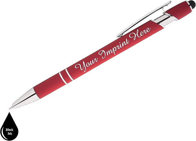 Up to 500 Pcs Custom Pens Bulk | Rainbow of Colors | Soft-Touch Metal Black Ink Personalized with Name or Message (Red, 100 pcs)