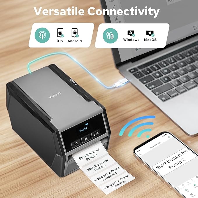 Makeid D50 Industrial Label Printer, Desktop Label Maker 2" Print Head, Mobile APP & PC Editor Compatible, 2600mAh Li-ion Battery, Come with 1.97" W x 26.24ft L Label Heavy-Duty Labeler for Job Sites