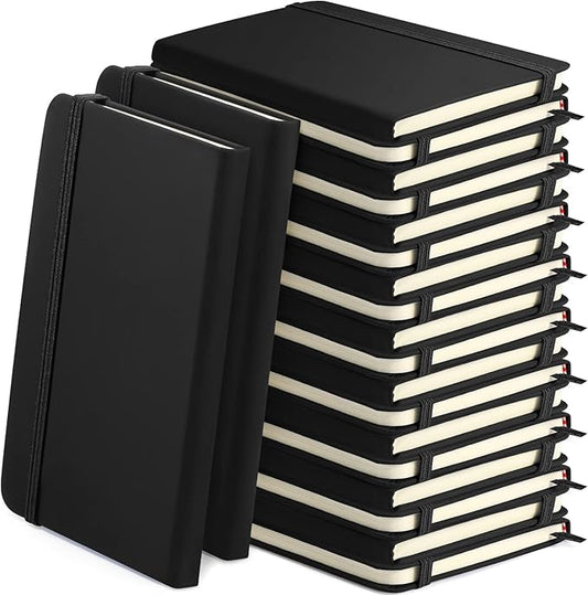 Honoson 20 Pack Lined Journal Notebooks A5 Hardcover Executive Notebook 5.5" x 8.3" PU Leather Wide Ruled Journals Bulk with Elastic Band for Home Business Office School Supplies(Black)