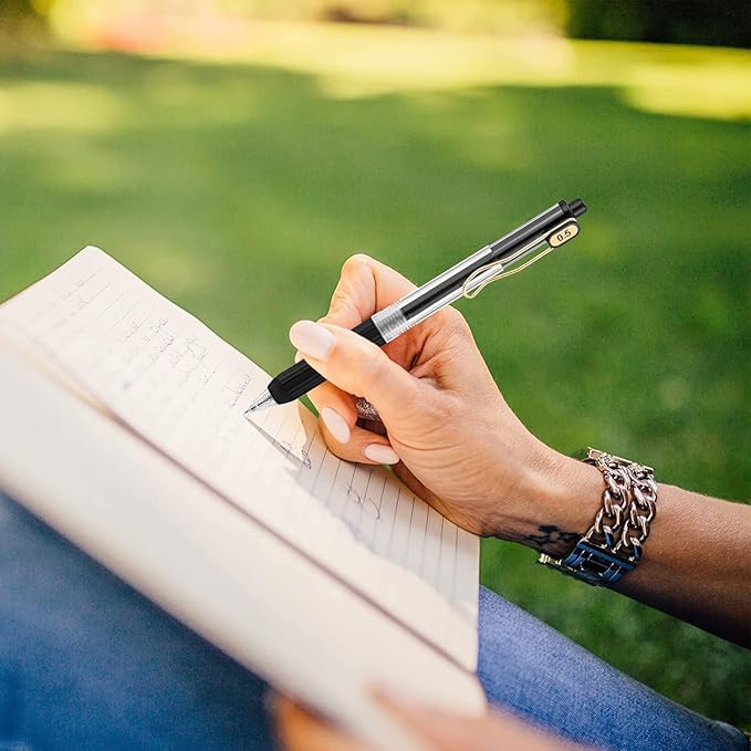 Aozora 20 Pack Black Gel Pens Fine Point Smooth Writing Pens Retractable Black Ink Pen with Soft Grip 0.5mm Quick Dry Office School Supplies Gold Clip