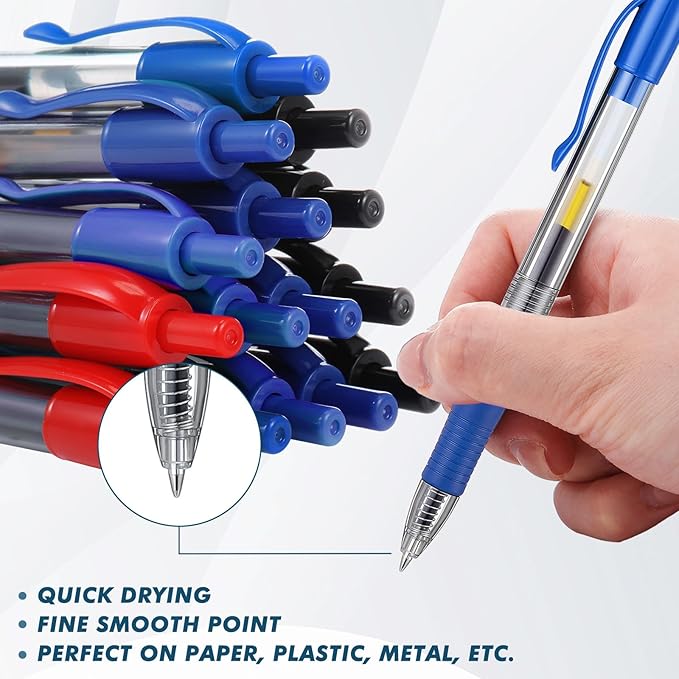 Jetec 500 Pcs Premium Gel Roller Pens Bulk, Fine Point 0.7 mm, Retractable Gel Ink Roller Ball Pens for Writing Journaling Taking Notes Office (Black,Blue,Red)