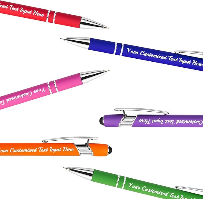 Up to 300 Pcs Personalized Ballpoint Pen Custom Pens Free Engraved Bulk with Name Logo Soft Black Ink Stylus with Touch Metal Office Gift for Anniversaries Graduations Birthdays