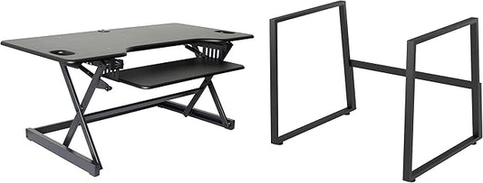 Rocelco 46" Large Height Adjustable Standing Desk BUNDLE - Quick Sit Stand Up Dual Monitor Riser - Tall Gas Spring Assist Computer Workstation - Retractable Keyboard Tray - Black (R DADRB-46-FS2)