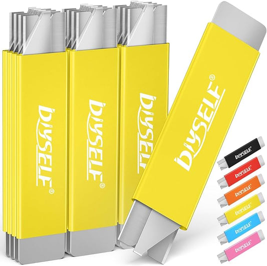 DIYSELF Box Cutter, 12-Pack Box Cutters Retractable for Packages, Boxes, All Metal Tough Sheath, Basic Cutter, Small Utility Knife for Home, Warehouse (Yellow)