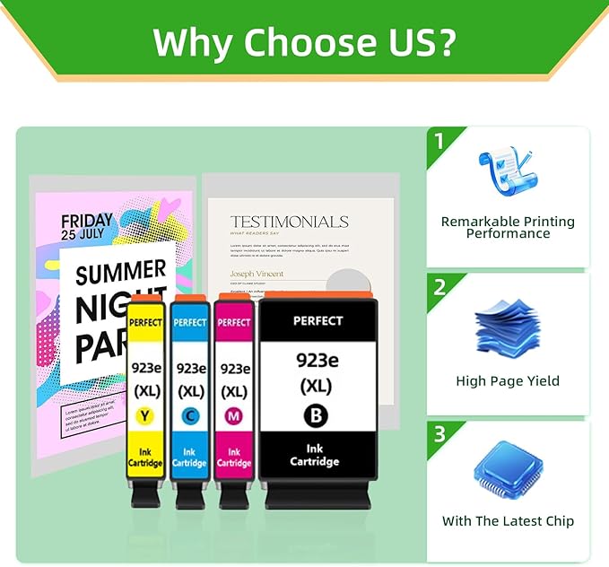 923e 923XLInk Cartridges with Chip 4-Pack High Yield for HP 923 923e Ink Compatible for HP OfficeJet Pro 8135e 8138e 8139e 8122e 8120 8123 8130 8133 Printers (1Black 1Cyan 1Magenta 1Yellow)