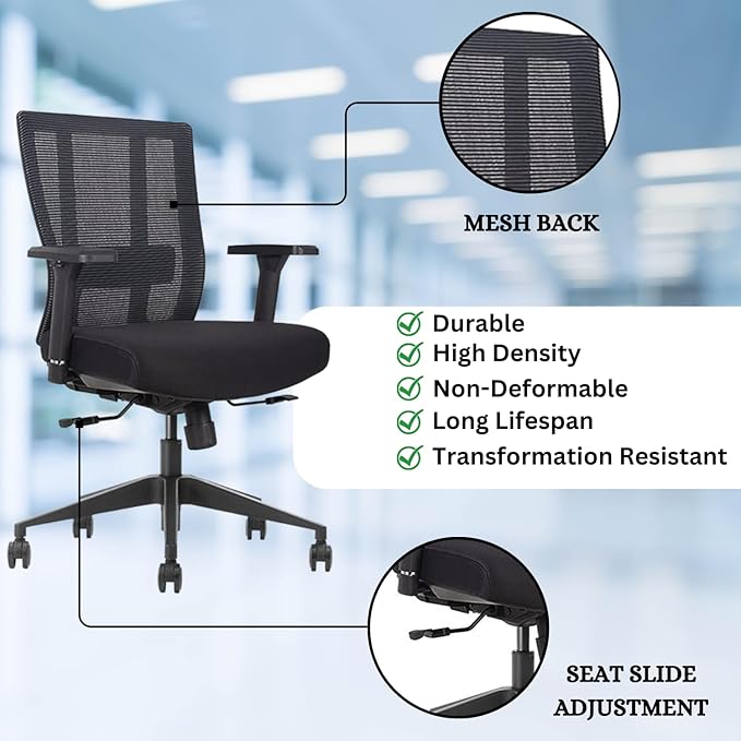 Bitchair Ergonomic Mesh Conference Room Chair - Adjustable Lumbar Support Computer Desk Chair with Height Adjustable Arms - Seat Depth Adjustable Office Chair - (Black) (Pack of 6)