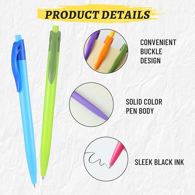 Yuxingrong Retractable Ballpoint Pens 1.0mm, Smooth Writing Black Ink Click Pens, Comfort Grip & Anti-Slip Design, Quick-Dry Oil-Based for Office, School, Journaling, Planner 100Pack