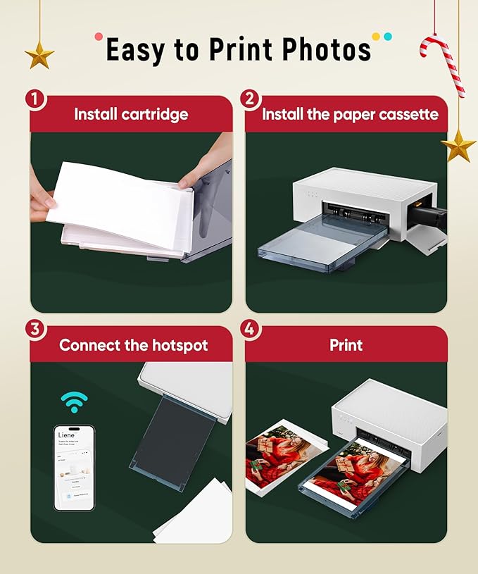 Liene M100 4x6'' Photo Printer Bundle (180 pcs +5 Ink Cartridges), Wi-Fi Picture Printer for iPhone, Android, Smartphone, Computer, Dye-Sublimation, Portable for Home Use