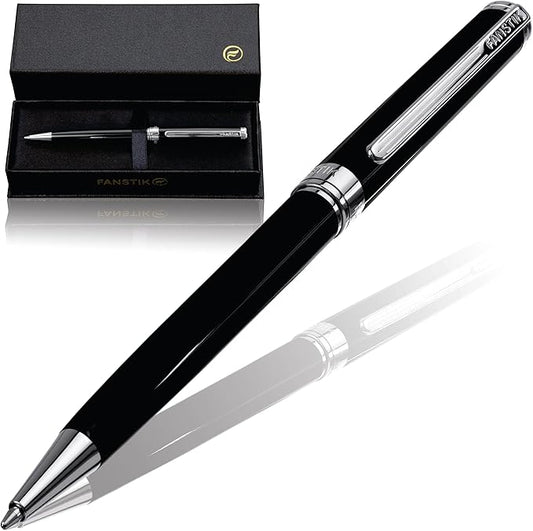 Black & Silver Luxury ballpoint Pen (Made In USA) fancy gift set for women, Chrome Finish, Professional executive pen gift set for men (Lux BallPoint Black-Silver)