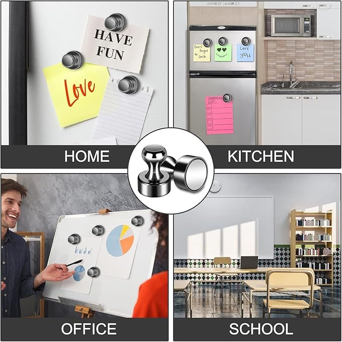 60 Pack Fridge Magnets - Whiteboard Push Pins, Small Neodymium Refrigerator Magnets, Cute Adult Magnets for Office, Kitchen, School, Locker, Map