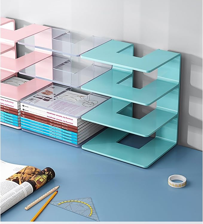 2PCS Acrylic File Organizer for Desk, Desktop Document/Mail Organizer, 4 Compartments Plastics Invisible Bookshelf Floating (12.5" x 5.7" x 5", Clear)
