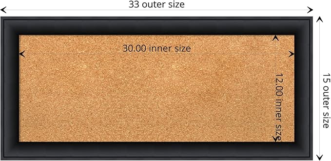 Amanti Art Natural Cork Board for Wall, 15x33 Vision Board with Black Wood Frame, Medium Corkboard Office Decor for Home Organization, Modern Contemporary Corkboard Pinboard to display items for home