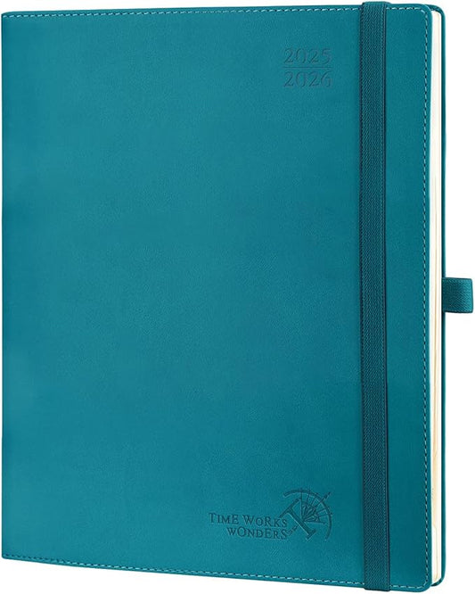 POPRUN Planner 2025-2026 (Large - 8.5'' x 10.5'') Academic Weekly Calendar (July 2025 - June 2026) with Hourly Time Slots, Monthly Tabs, 100GSM Thick Papers, Leather Soft Cover - Pacific Green