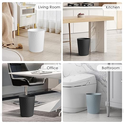YGJT Small Trash Can, 3 Pack 1.8 Gallons Bathroom Trash Can, Slim Waste Basket, Round Garbage Can, Plastic Trash Bin for Kitchen, Dorm, Bedroom, Office, Living Room, Study, Compact Spaces(Grey)