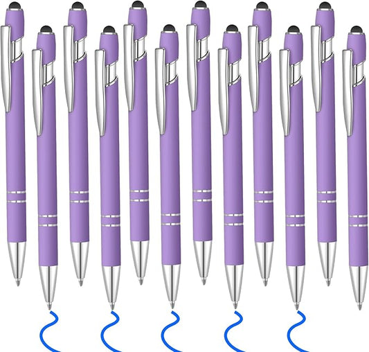 12 Pcs Blue Ink Ballpoint Pen with Stylus Tip, 1.0 mm Metal Pen Stylus Pen for Touch Screens, 2 in 1 Thank You Pen Gift for Friends, Colleagues, Coworker, Office, Family(Purple)