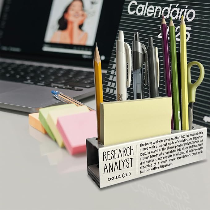 Research Analyst Definition Gifts for Women, Men, Research Analyst Office Supplies Desk Decor Stainless Steel Pen Pencil Holders WCC43