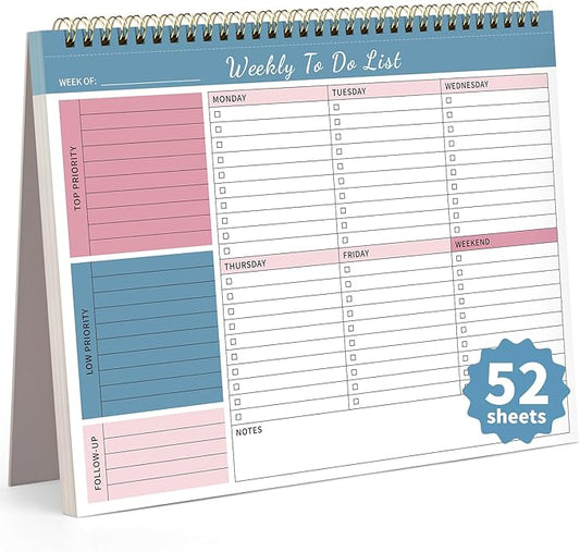 Weekly To Do List Notepad, 52 Undated Sheets （8.5"×11") Duplex-printed Weekly Planner Notepad For Work Home School Office Desk Accessories Supplies & Goal Setting Tasks - Blue