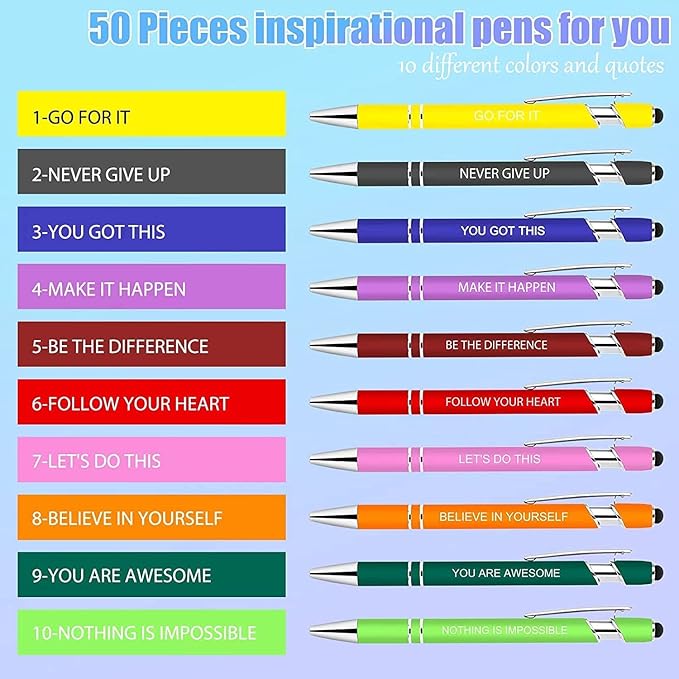 30 Pieces Inspirational Pens, Motivational Ballpoint Pen with Stylus Tip Funny Ink Pens Bulk Inspirational Gifts for Women Coworkers Office Supplies Black Ink