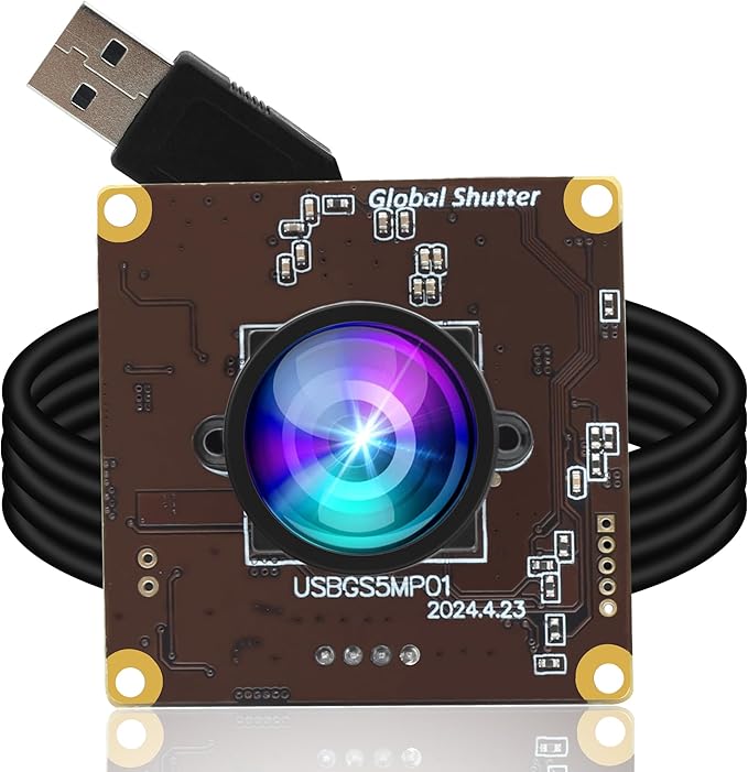 ELP 5MP Global Shutter 50fps USB Camera - Wide Angle Webcam for Live Streaming (100 No Distortion Lens)