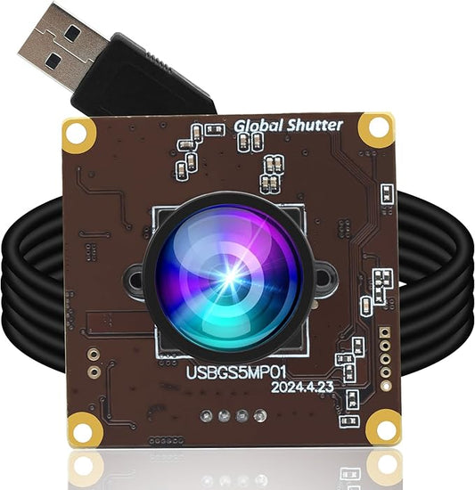 ELP 5MP Global Shutter 50fps USB Camera - Wide Angle Webcam for Live Streaming (100 No Distortion Lens)