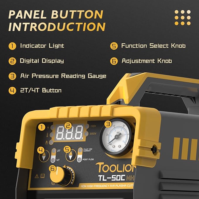 TOOLIOM 50A Non High Frequency Plasma Cutter Non-Touch Pilot ARC 110/220V Dual Voltage Cutting Machine 1/2" Clean Cut