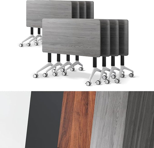 Conference Room Table, Folding Conference Tables,Thicken Grey Tabletop,Flip Top Wooden Seminar Meeting Room Table for Conference Room Offices (8, Grey, 61.0“)
