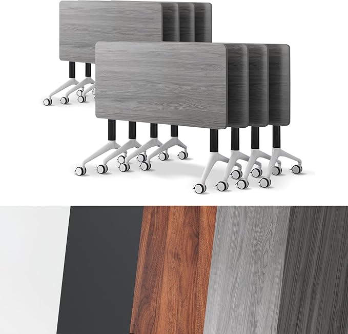 Conference Room Table, Folding Conference Tables,Thicken Grey Tabletop,Flip Top Wooden Seminar Meeting Room Table for Conference Room Offices (8, Grey, 70.8”)