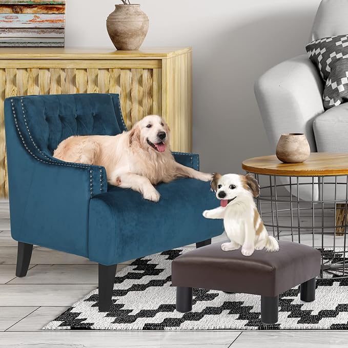 Joveco Small Foot Rest Stool Ottoman, 15" Leather Footrest Square Footstool with Non-Skid Plastic Legs, for Chair, Under Desk, Office, Living Room, Brown