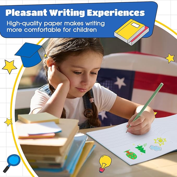 Henoyso 40 Pcs Primary Composition Notebook 9 3/4 x 7 1/2 Inch Kids Journal, Back to School Supplies, K-2 Primary Writing Notebook for Kids Student Draw and Write Story Journal (4 Color)