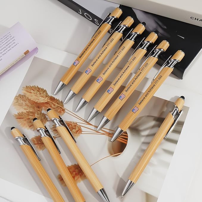 Bamboo Personalized Ballpoint Pens with Stylus - Customizable by Name, Ideal Gifts for Nurses, Women, Men & Teachers - Black Ink, 150 Pcs