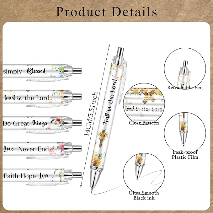10 PCS Bible Verse Pens, Christian Pen Set, Christian Ballpoint Pens for School Office Church Supplies
