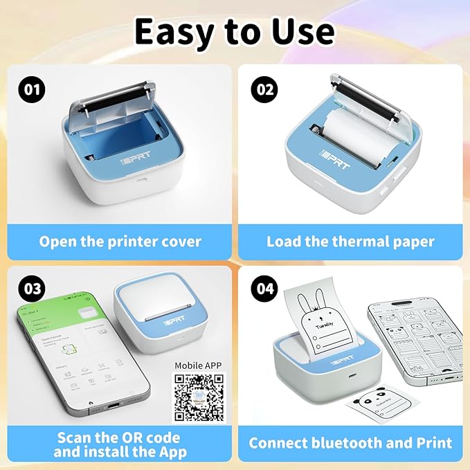 iDPRT Portable Mini Thermal Sticker Printer, Bluetooth Inkless Printers with 1 Roll Sticker Paper, Sticker Machine Efficiently and Quickly, for Notes, Journal, DIY, Kids Gift