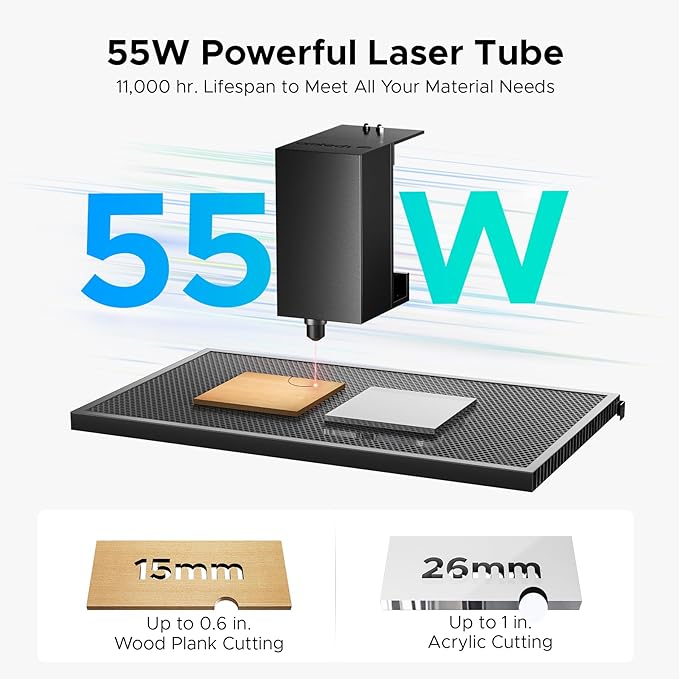 OMTech Polar+ 55W CO2 Laser Engraver Cutter, 20"x12" Work Area, 5MP Camera, Dual Rotary Axes, 500mm/s Speed, with Water Pump, Laser Cutting Machine for Wood Acrylic Glass More