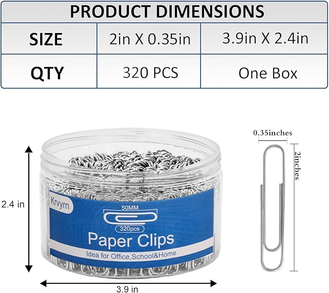 Jumbo Paper Clips,Large PaperClips,320 Pcs Paperclip,Extra Large Paper Clips for Paperwork,Home, School and Office Supplies.