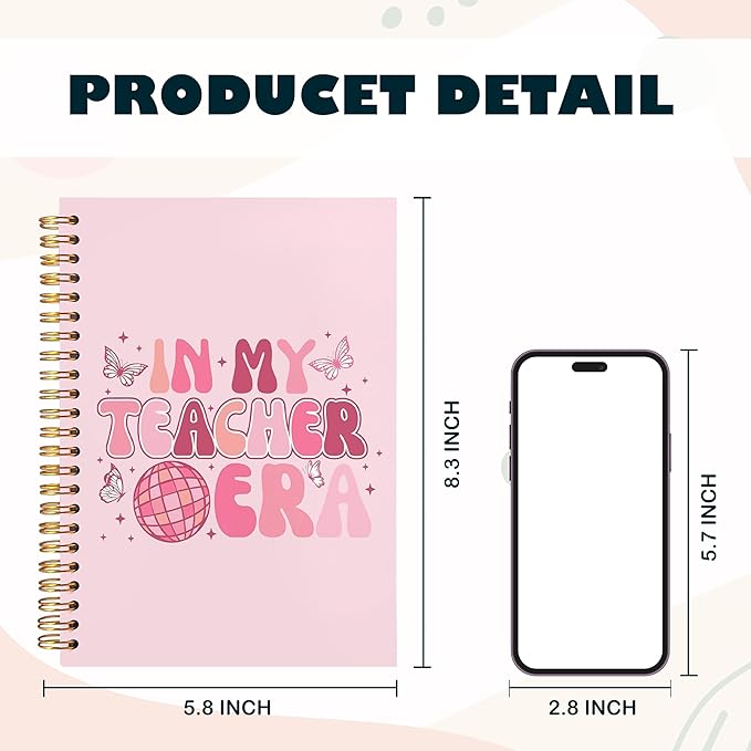 BearCake Groovy Teacher Notebook Journal, Teacher Gifts for Women, Teacher Appreciation Gifts, Thank You Teacher Gifts, Teacher Desk Supplies, in My Teacher Era Pink Hardcover Spiral Notebook 5.5x8.3