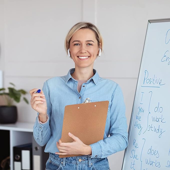 12 Clipboards, Standard A4 Letter Size Clipboard with 6" Metal Clip, 9" x 12.5", Fits 8.5x11 Inch Paper, Hardboard, Bulk Pack, Ideal for Schools and Office