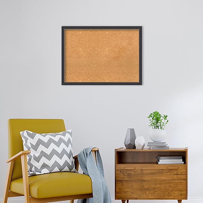 Amanti Art Natural Cork Board for Wall, 22x30 Vision Board with Black Wood Frame, Medium Corkboard Office Decor for Home Organization, Traditional Corkboard Pinboard to display items for home