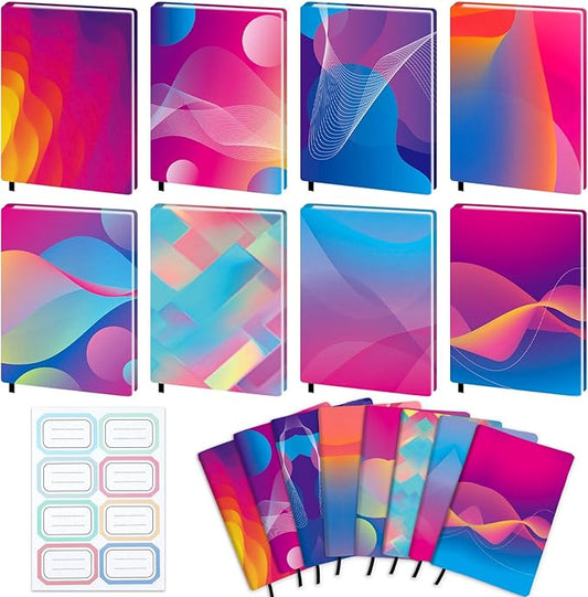 Jumbo Book Covers 8 Pack Reusable Fabric Book Cover Protective Books Covers 9 x 11 Inch Neon Stretchable Books Sleeve Cover with Label Sticker for Most Hardcover Textbooks Up to 10 x 12.5 Inch