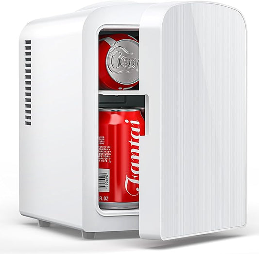 4L/6 Cans Mini Fridge, Portable Compact Refrigerator, Small Skin Care Fridge, Food and Drinks, Small Cooler for Bedroom, Dorm, Car, Office, White