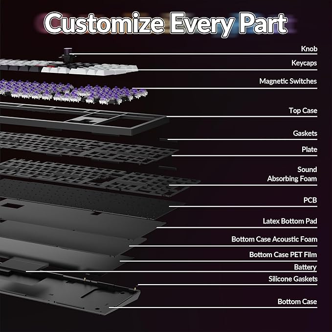 Keychron Q6 HE Wireless Custom Mechanical 100% Full Keyboard, 2.4 GHz/Bluetooth/Wired QMK Rapid Trigger Hot-Swappable Programmable Gateron Double-Rail Magnetic Switches for Mac Windows, Carbon Black