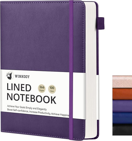 Lined Journal Notebook, 366 Pages, 100Gsm Leather Hardcover Journals for Writing Thick A5 College Ruled Classic Notebook with Pen Loop, Daily Journal for Women Men Travel Business Work Officee