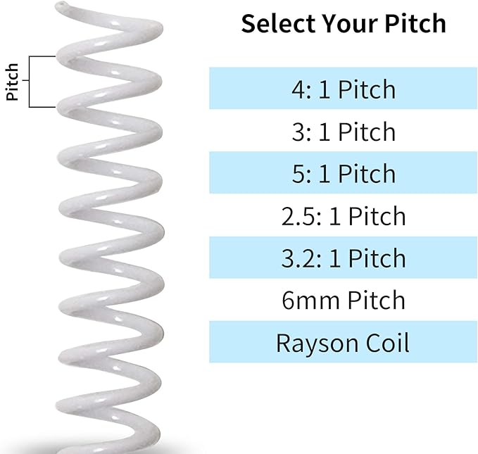 Rayson Plastic Spiral Binding Coil 1-1/4" (31.8mm), 280 Sheets Capacity, 4:1 Pitch White Coil bindings Spines for Business and Educational Purposes, 50 Pack