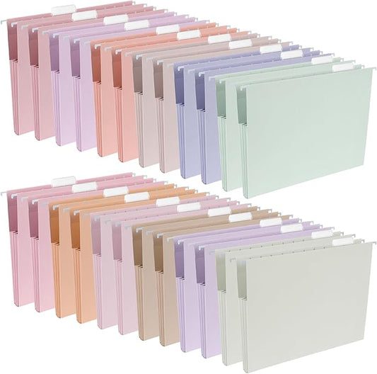 gisgfim 24 Pack Pastel Expanding Hanging File Folders Letter Size Insertable 1/5 Cut Tabs for Filing Cabinets Extra Capacity File Folders Hanging Organizer for Desk Home Office School(Pastel)