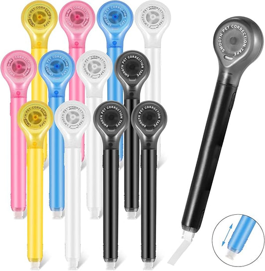 BESARME 12 Pieces Correction Tape Pen, Push Pull Protective, Easy to Use Applicator for Instant School Office Supplies, 1/5 X 236 Inch