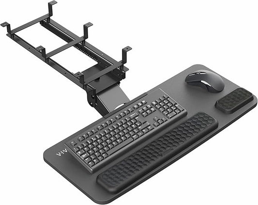 VIVO Premium Adjustable Computer Keyboard and Mouse Platform Tray, Ergonomic Under Table Desk Mount Drawer with Padding, Black, MOUNT-KB27P-B